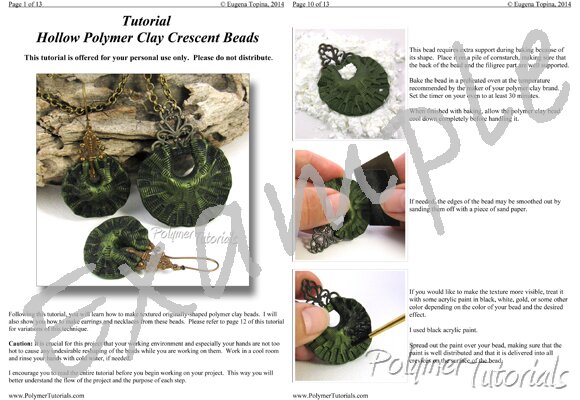 Image for Example Pages from Polymer Clay Tutorial Hollow Crescent Beads