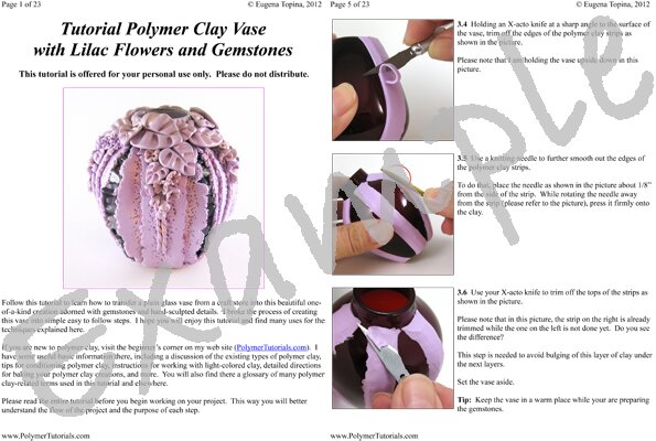 Image for Example Pages from Polymer Clay Vase with Sculpted Lilac Flowers and Gemstones Tutorial